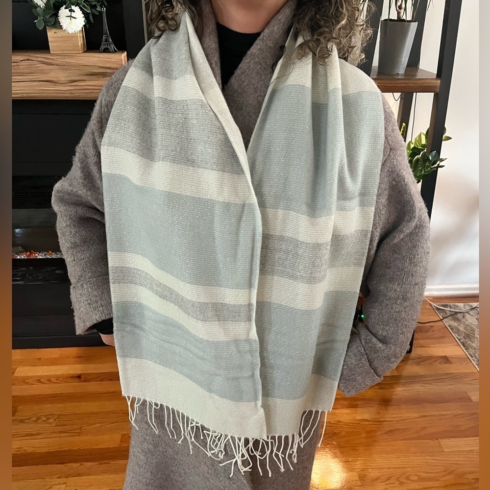 Steve Madden Women's Lurex Fringe Muffler Scarf - Blue Grey - 72 x 11 in